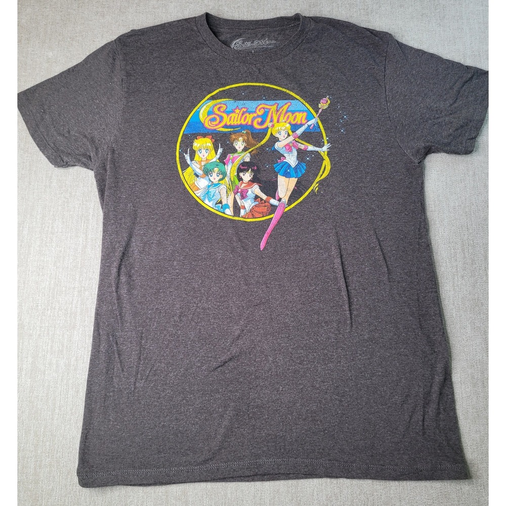 Sailor Moon T Shirt Mens L Gray Graphic Print Anime Manga Crew Neck Short Sleeve